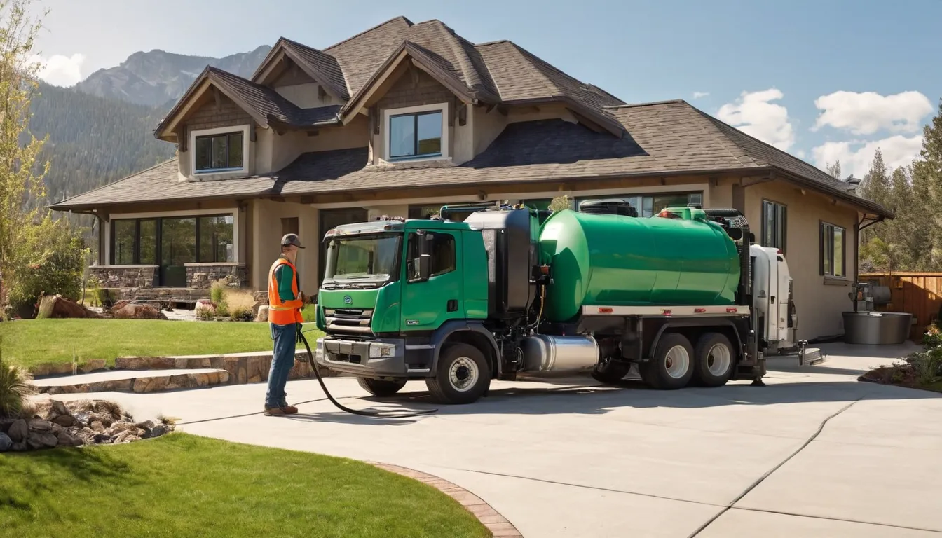 Friendly septic provider checking an open tank lid in a yard near Draper